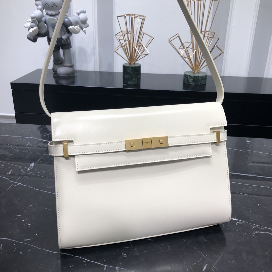 Saint Laurent Manhattan Box Calfskin Shoulder Bag White 579271 